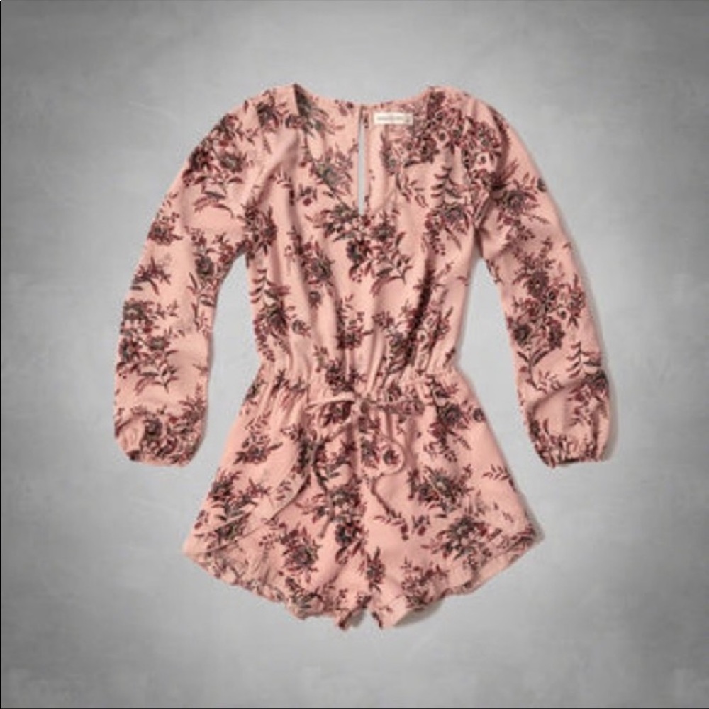 Abercrombie & Fitch Pink Floral Long Sleeve Romper